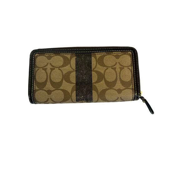 Coach Logo Signature Brown Zip Around Rectangle Wallet Credit Cards Coin Pocket - Picture 2 of 8